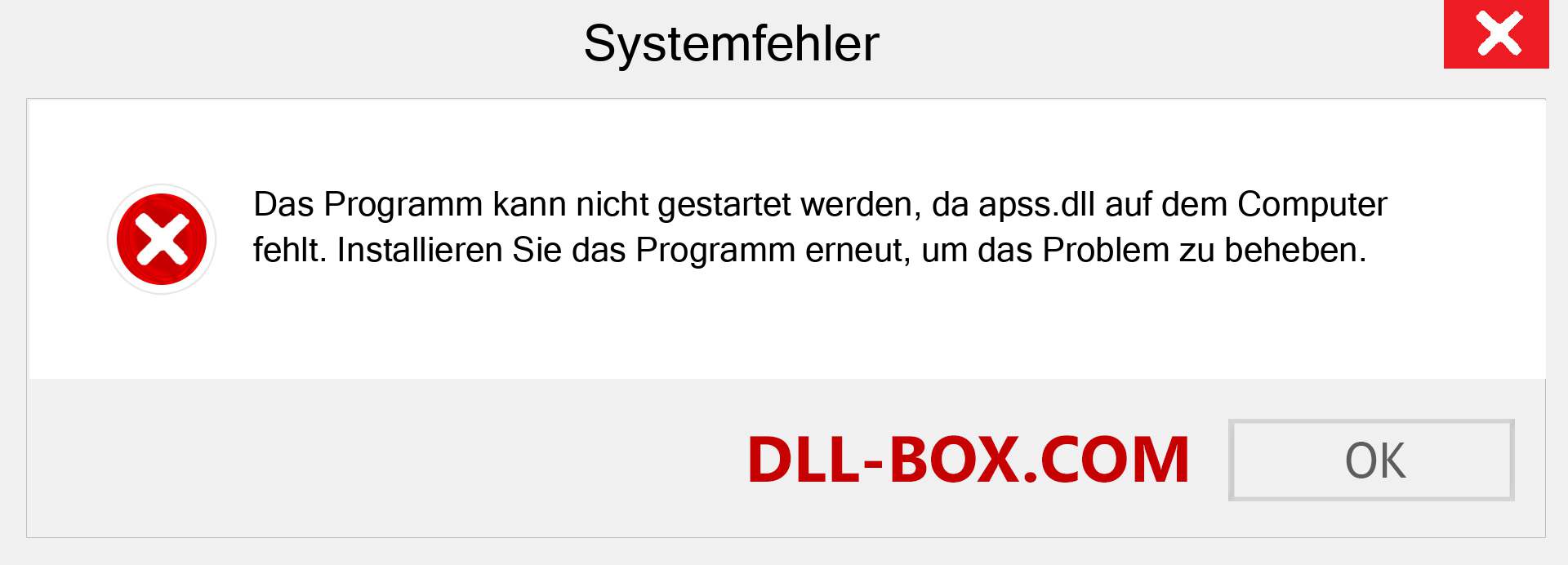 apss.dll-Datei fehlt?. Download für Windows 7, 8, 10 - Fix apss dll Missing Error unter Windows, Fotos, Bildern